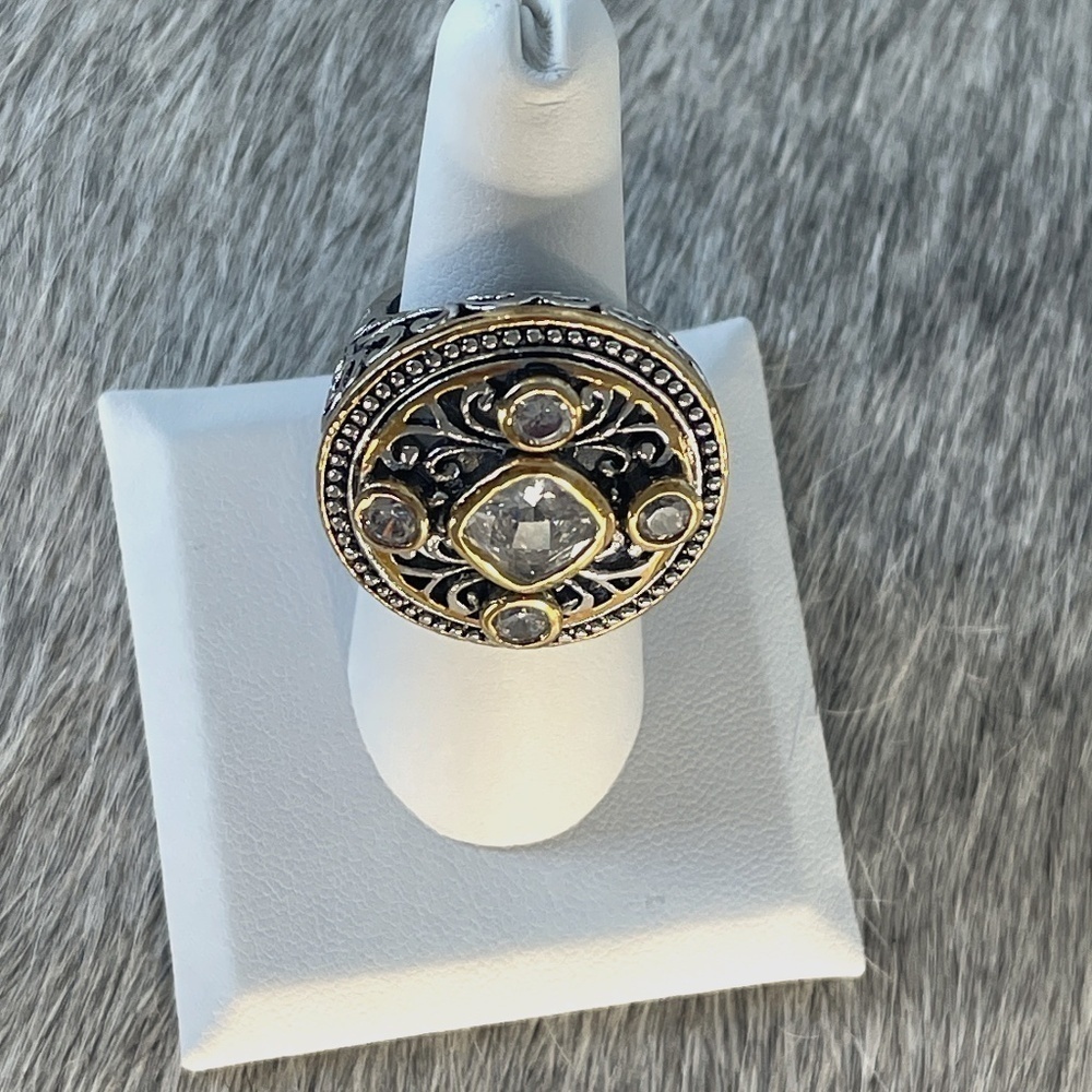 COCKTAIL RING GOLD SILVER COLOR METALS CRYSTALS - Picture 2 of 7